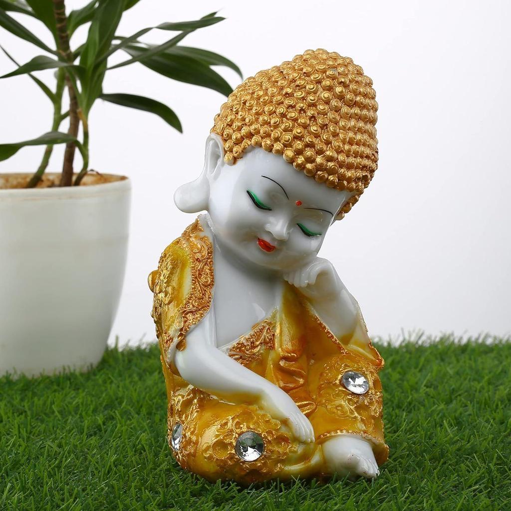 Polyresin Buddha Idol Decorative Showpiece Little Baby Monk Buddha, Showpiece for Home Decor Car Dashboard
