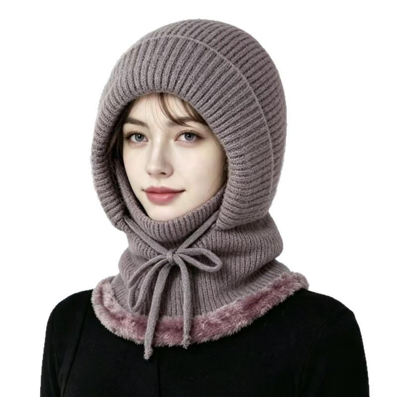 Women's Windproof Winter Hood Scarf Fleece Lined Knitted Warm Adjustable Neck Warmer for Snow Activities Outdoor Work