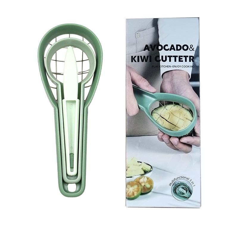 Avocado schneiden Kiwi schneiden Avocado in Würfel schneiden Entkerner Separator Obstwerkzeug 3-in-1 Fruchtfleischseparator