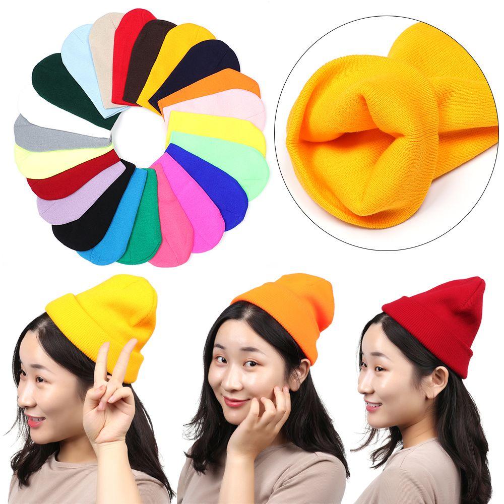 Warm Unisex Hip Hop Casual Candy Color Knitted Cap Beanies Hat Soft Skullcap