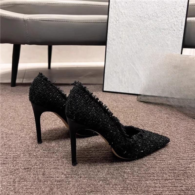 Fashion Women's Fashion Thin Heel Shoes Autumn New Pointed Head Shallow Mouth Cloth Surface Anti-slip Wear-resistant High Heels