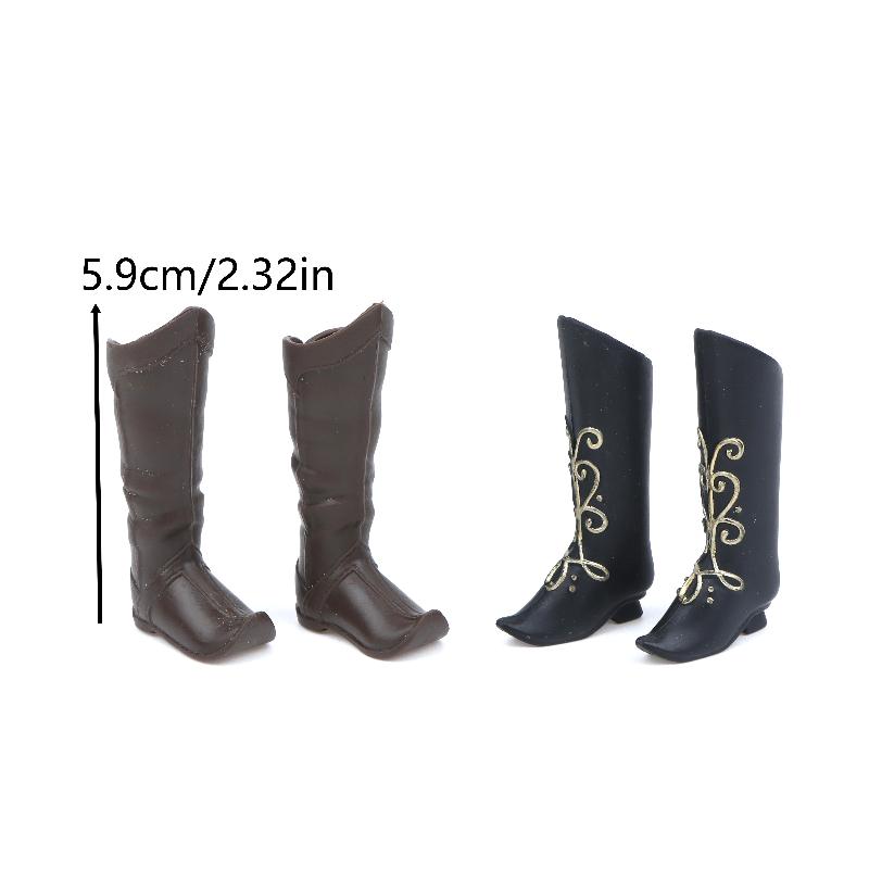 Doll Shoes Medieval Knight Boots Dolls Retro Style Miniature Boots With Gold Embroidery For Dolls Dress Up Accessories