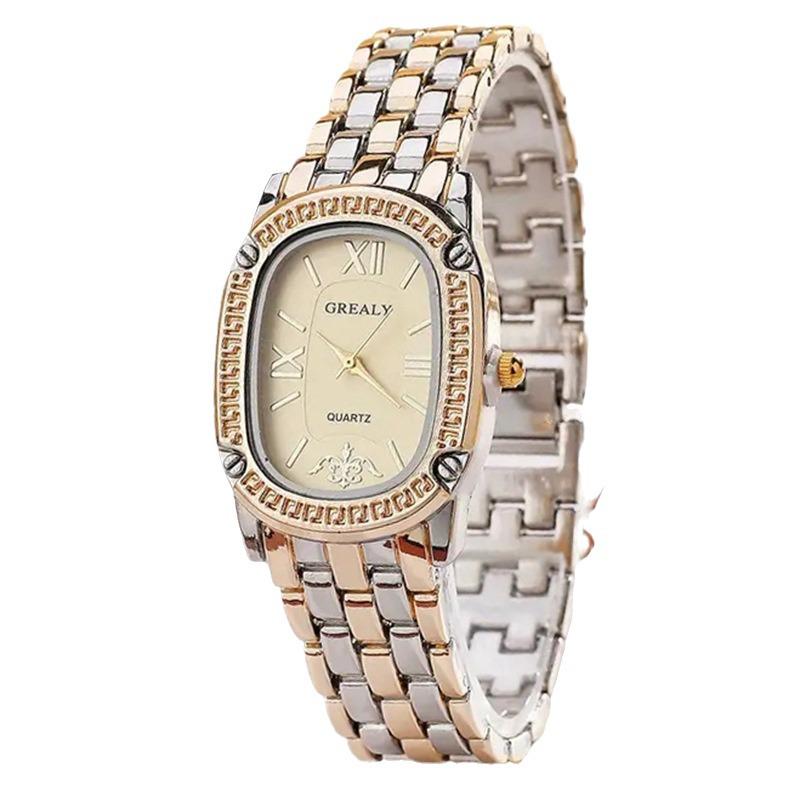 Women's Oval Roman Numeral Quartz Watch with Alloy Band - Casual Fashion Style