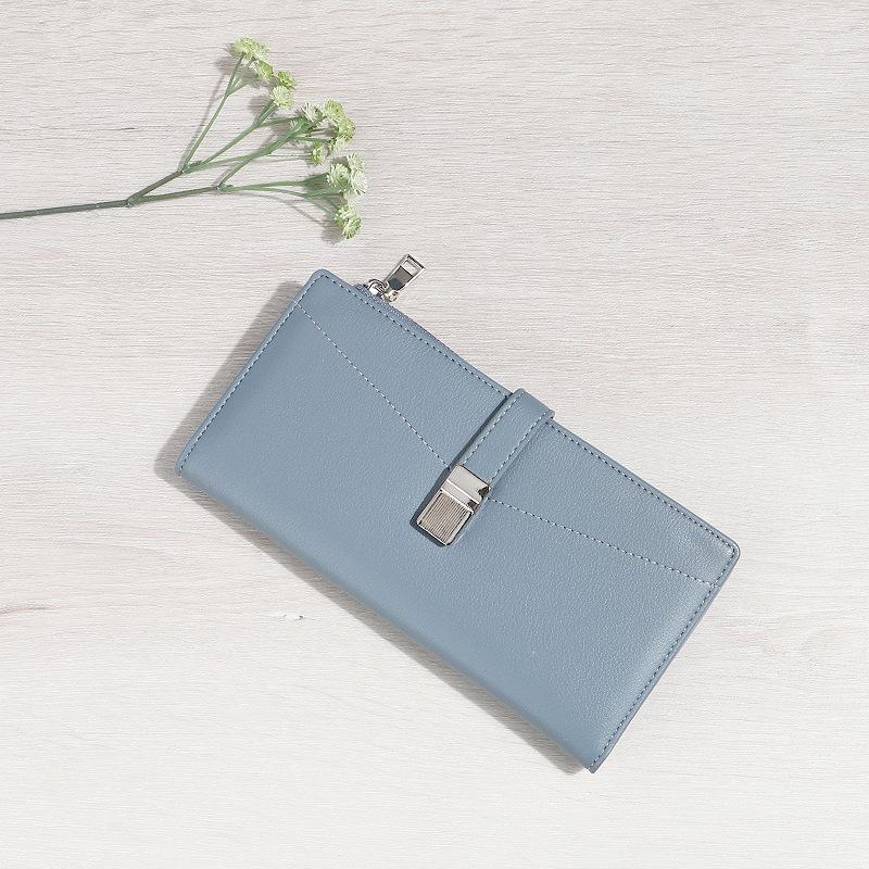

Осень и зима новый длинный кошелек из ПУ нишевый дизайн магнитная застежка кнопка длинный женский кошелек текстура контрастный цвет синий