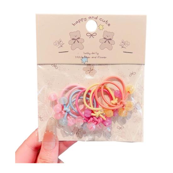 

10Pcs Hair Ropes High Elasticity Imitation Pearl Decor Bow Shape Hair Ties Mini Thumb Loop Design Soft Cloth Hair Accessories D