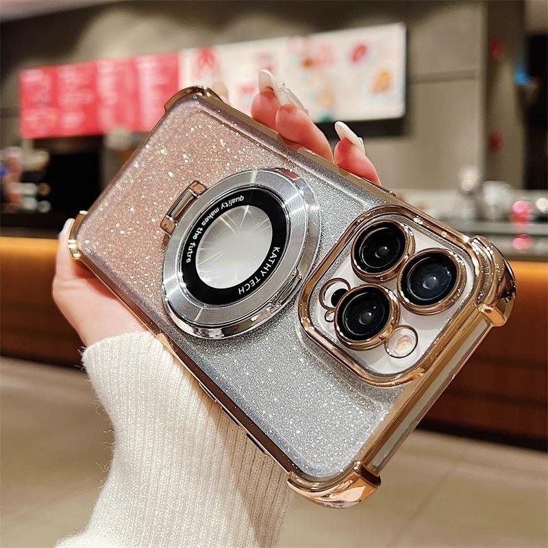 Applicable To IPhone16 Mobile Phone Case Airbag Anti-fall Magnetic Suction Bracket 15Promax Apple 14 Protective Case 13 Electroplating