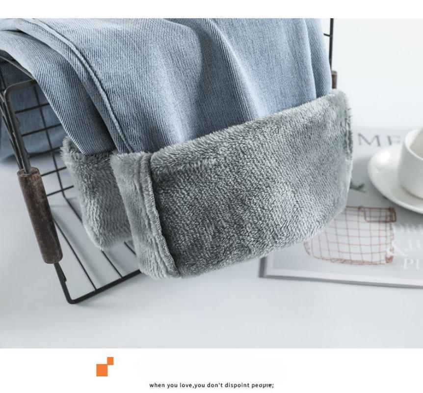 Women's Pants Padded and Thickened Jeans Autumn and Winter New High-waisted Straight Loose Thin Draped Wide-leg Trousers