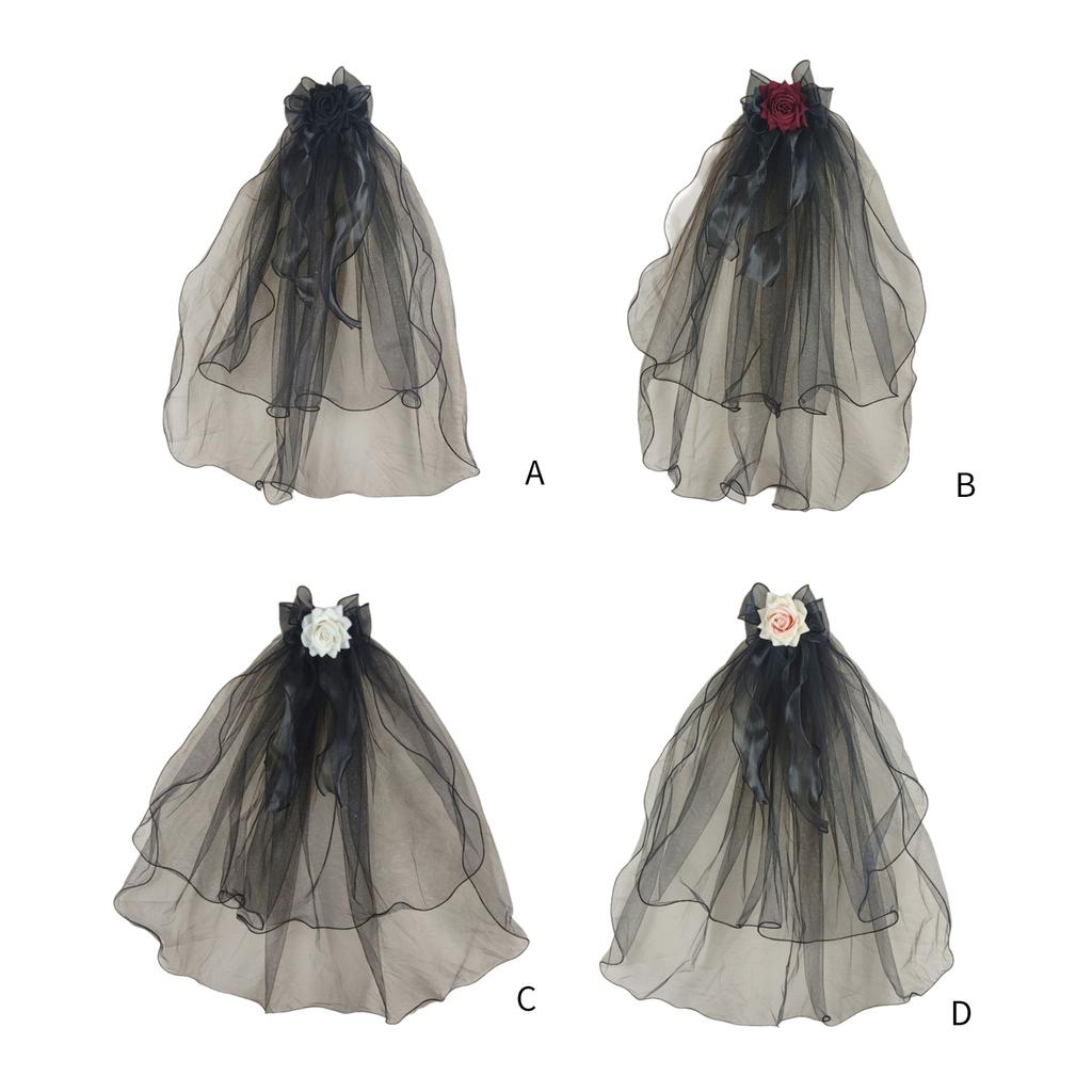 Dark Veil Flower Veils Head Covering Wedding Hair Accessories Black Wedding Veil Headscarf Mantilla Black Veil
