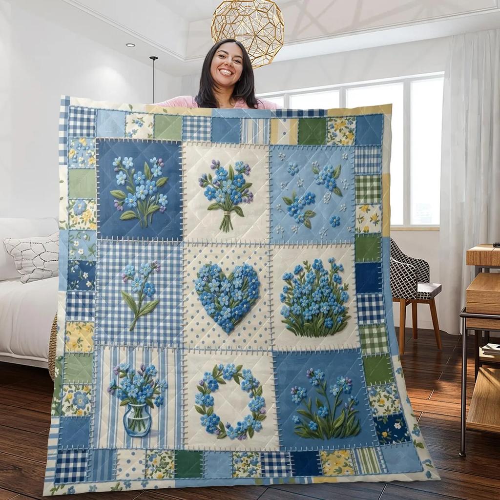 Valentine's Day Multicolor Floral Heart Puzzle Blanket Bed Covers A Traditional-style Bedspread Bedroom and Living Room Decor