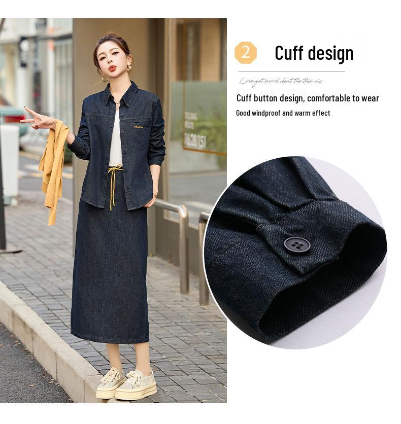 Modă de Primăvară 2025 Jachetă Denim & Fustă Midi cu Șal - Set din Trei Piese (CY8115)