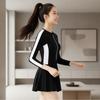 Large Size Skirt Long-sleeved One-piece Swimsuit Female Fat Sister 160kg Boxer Pants Conservative Sports Student Casual