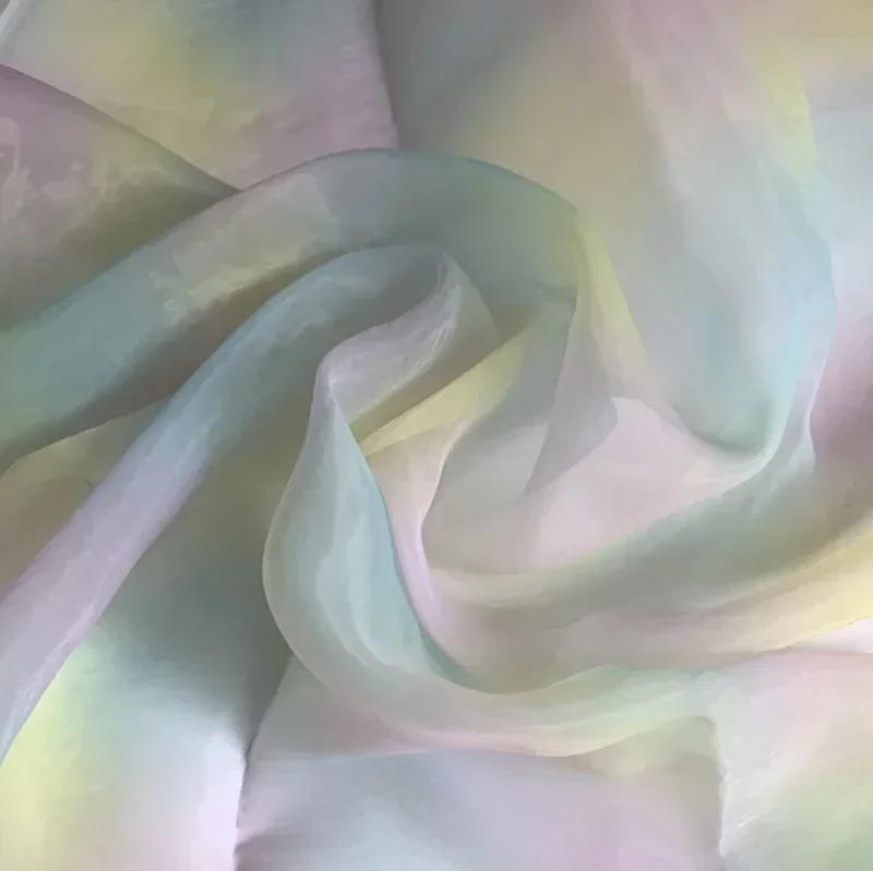 Gradient Color Translucent Yarn Fabric Children's Day Party Background Decoration Runway Show Dress Originality Fashion Cloth