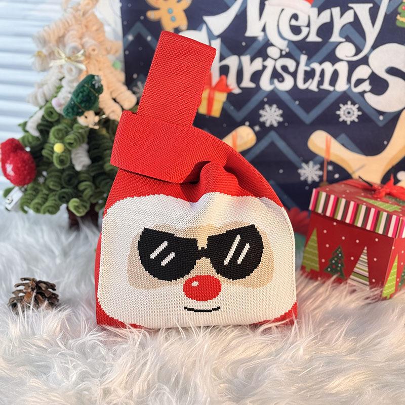 Merry Christmas Gift Bag Christmas Eve Apple Candy Bag Canvas Handbag Santa Claus Knitted Storage Bag Decor Holiday Gifts