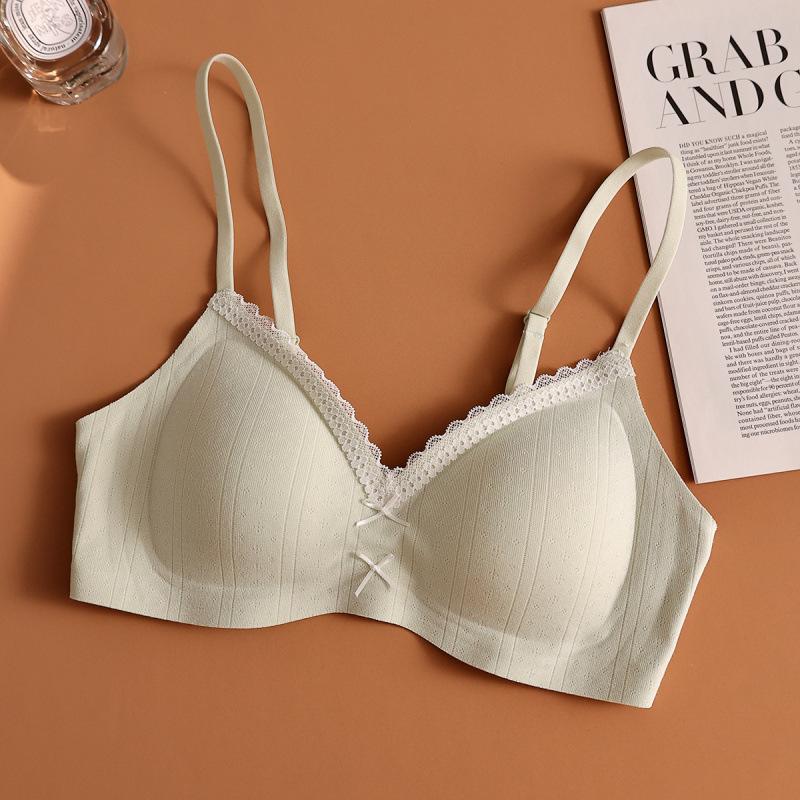 Gentle jacquard floral cream soufflé underwear women's lace edge girls' steel-rimless underwear small breasts gather bra