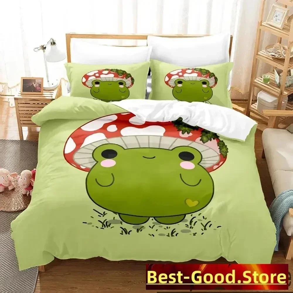 Top Cartoon Cottagecore Frog Mushroom 3D Bedding Set Duvet Cover Quilt Cover Pillowcase Comforter king Queen Size Boys Adult