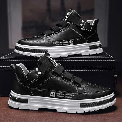 New High-top Board Shoes, Waterproof Casual Leather Shoes with Leather Surface