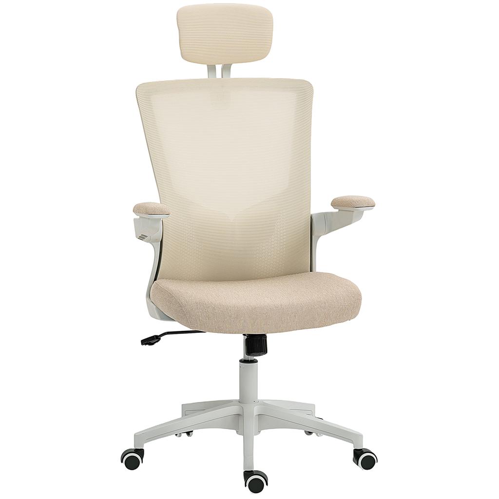 Ergonomic Office Chair, Adjustable Armrests, Lumbar Support, Headrest, 60 x 63 x 120 cm, Beige