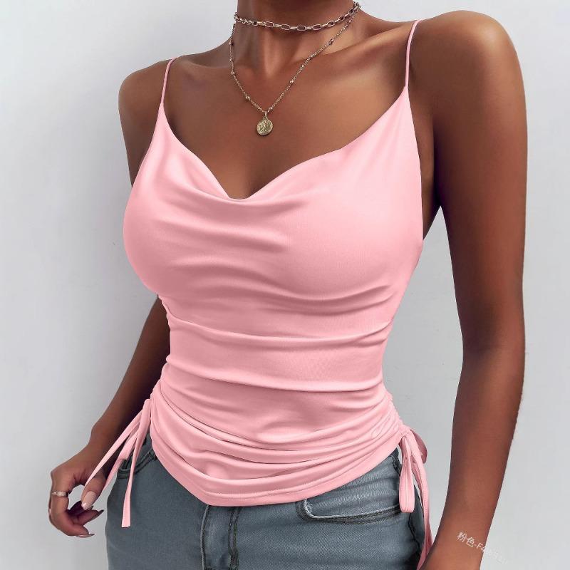 Damen Neckholder-Trägertop mit seitlichem Tunnelzug und Raffung, figurbetont, lässig, Sommer-Camisole, in mehreren Farben erhältlich