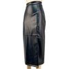 Midi Skirt High Waist Artificial Leather Hip Skirt with Slit Design Pure Color Slimming Fit Office Lady Skirt Work Leisure Daily Wear