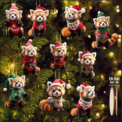 10 Pcs Christmas Ornaments Cute Raccoon Wooden Hanging Ornaments Animal Themed Christmas Tree Decoration for Holiday Party Decor