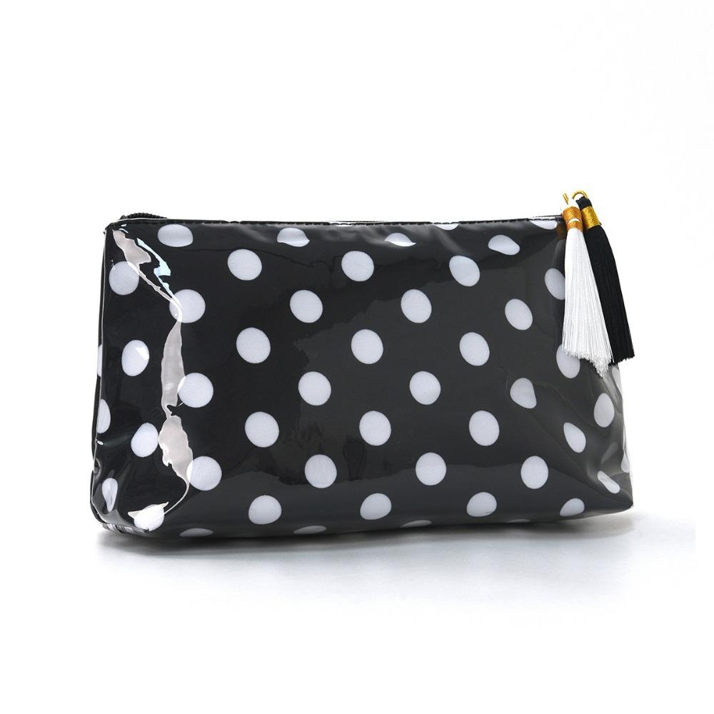 Retro Polka Dot Makeup Bag PVC Cosmetics Organizer Multifunctional PVC Cosmetic Bag Bathroom черный белый