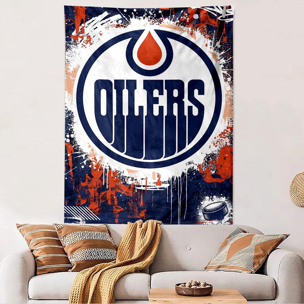 Edmonton Oilers Logo Tapestry Wall Hanging, NHL Hockey Team Emblem Poster, Sports Wall Decor for Bedroom Living Room Dorm