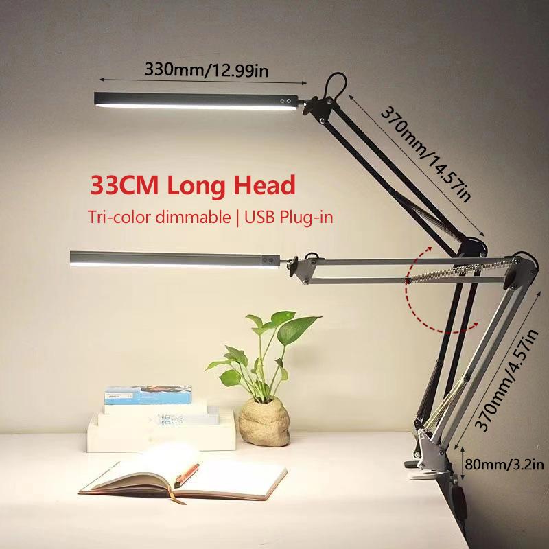 USB Charging LED Desk Lamp Adjustable Foldable Double Swing Arm Light Eye-Caring For Dormitory Study  Task Lamp Dimmable