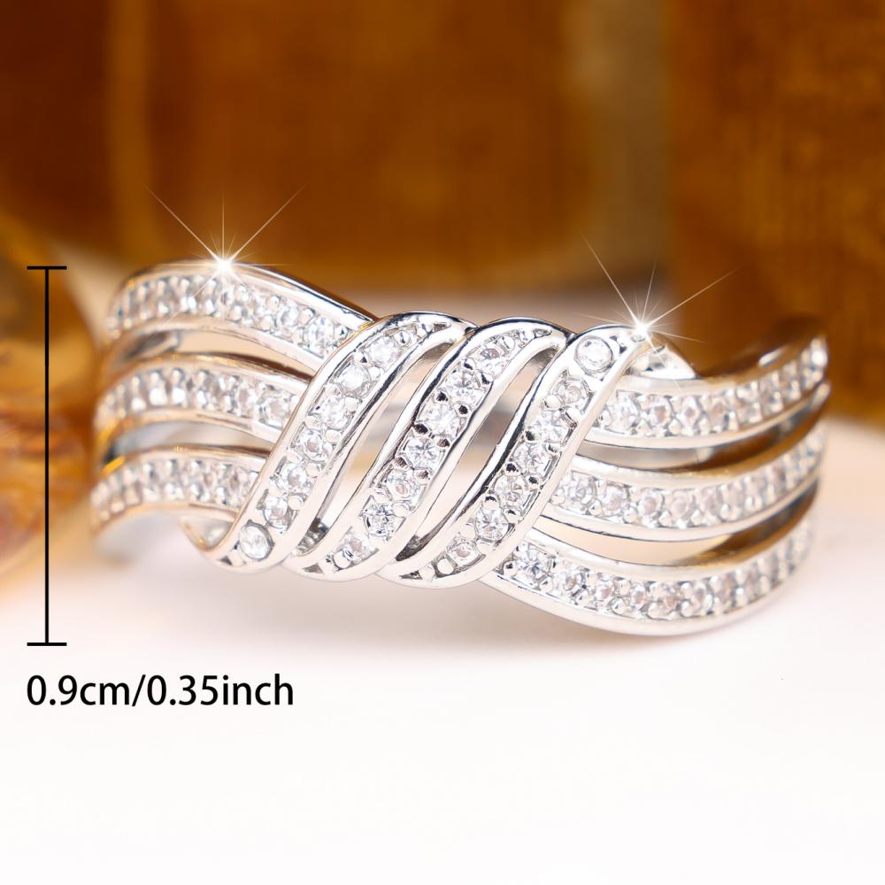 Elegant 2 color available Multi Layer Twisted Ring for Women Zircon Wedding Banquet Fashion Jewelry Gift