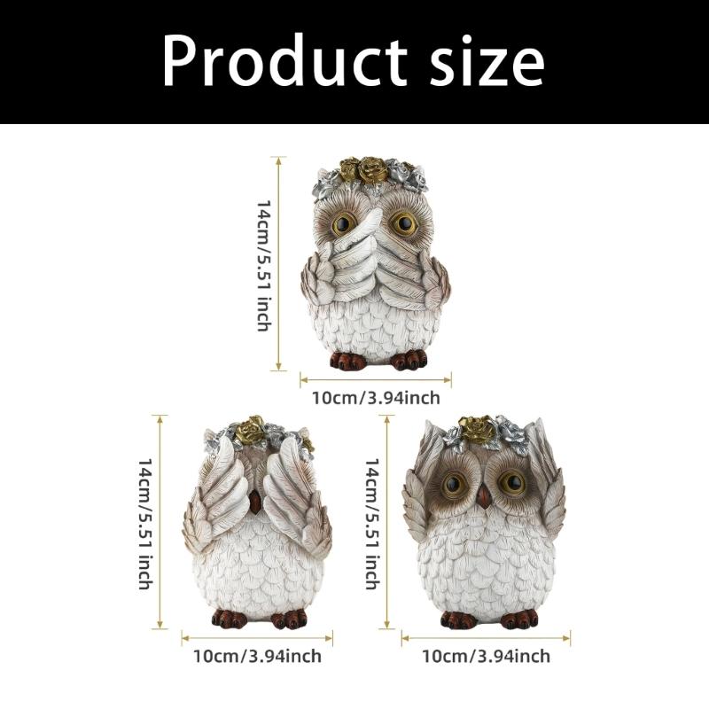 1Pc No See No Evils Hear No Evil Speak Owl Figurines Resin Owl Statues Home Decors Collectibles Animal Sculptures