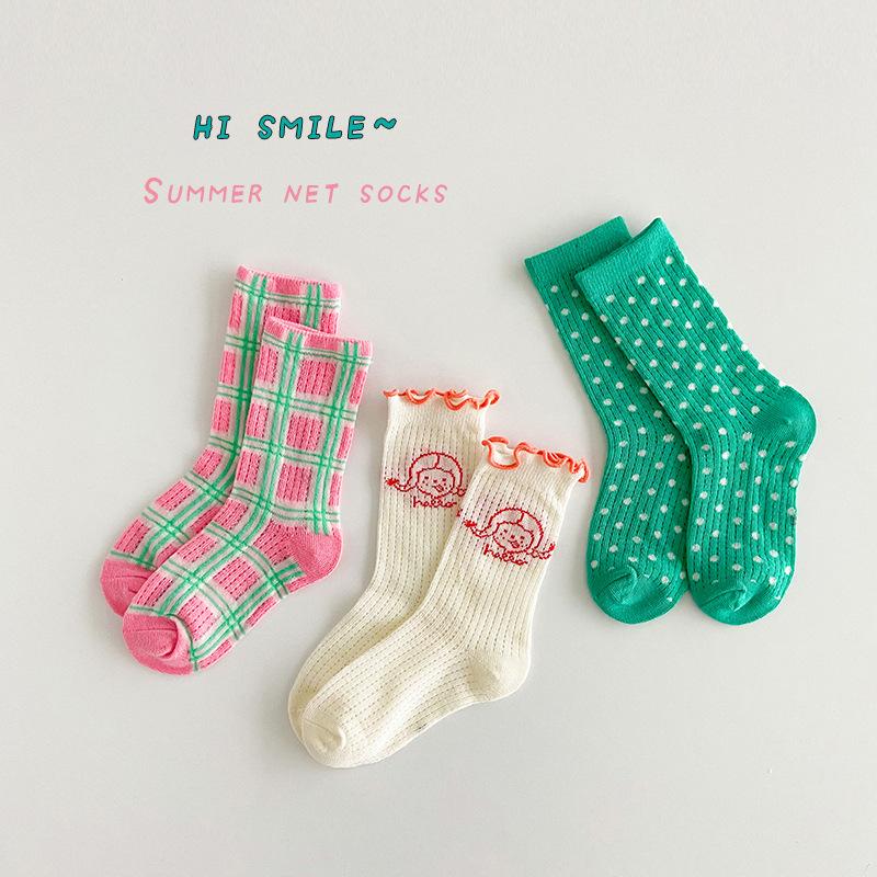 

Spring Summer Socks Children Mesh Socks Kids Girls Calf Length Polka Dots Socks 9-12 years old