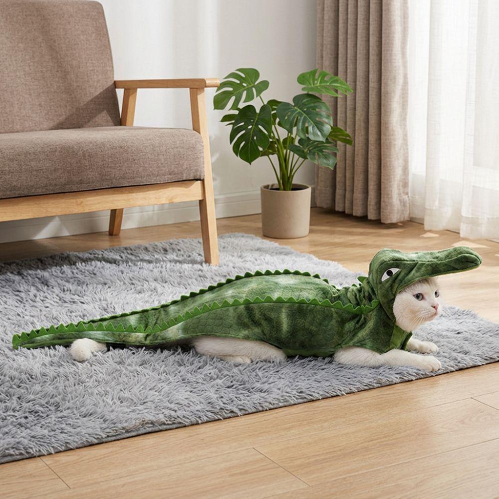 Soft Skin-Friendly Halloween Pet Crocodile Costume Plush Dog Crocodile Suit Birthday Celebration