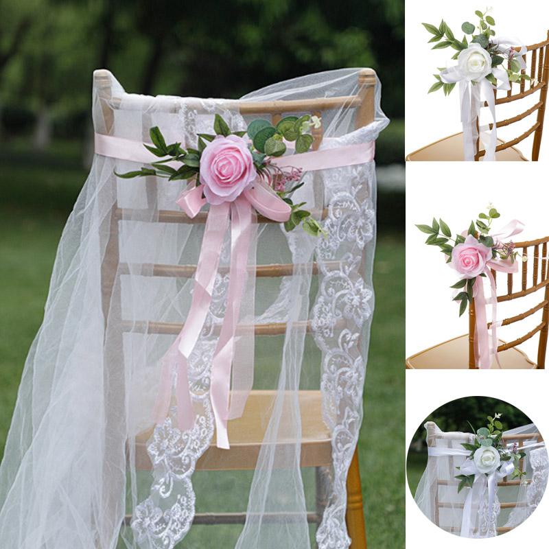 Wedding Chair Back Flower Decor Rose Bouquet For Outdoor Ceremony Car Mirror Decorations Bridal Corridor Hotel Aisle Floral Arrangement Fashion
