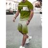 Striped And Geometric Pattern Men's Fashion Tie-dye Sets Summer 3d Gradient Printed Short Sleeve T-Shirts And Shorts Two Piece