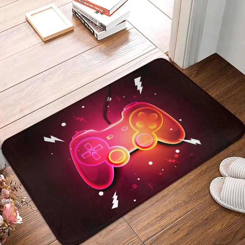 Binary Game Controller Door Mat Small Carpet Blue Digital Effect Design Anti-slip Rug for Tech Gamer Home Decor