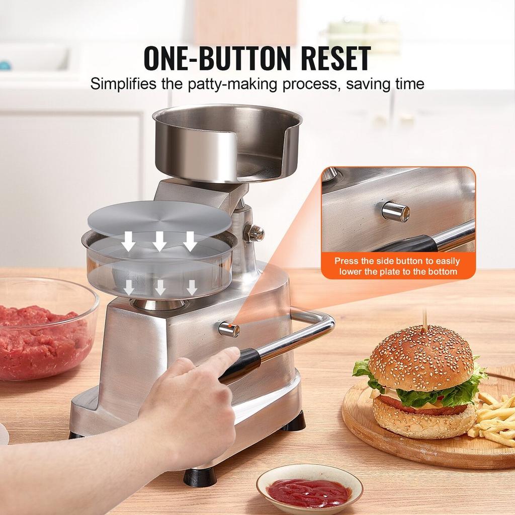 Commercial Burger Patty Maker, 130mm/5inch Hamburger Beef Patty Maker, Heavy Duty Food-Grade Stainless Steel Bowl Burger Press Machine, Kitchen Meat