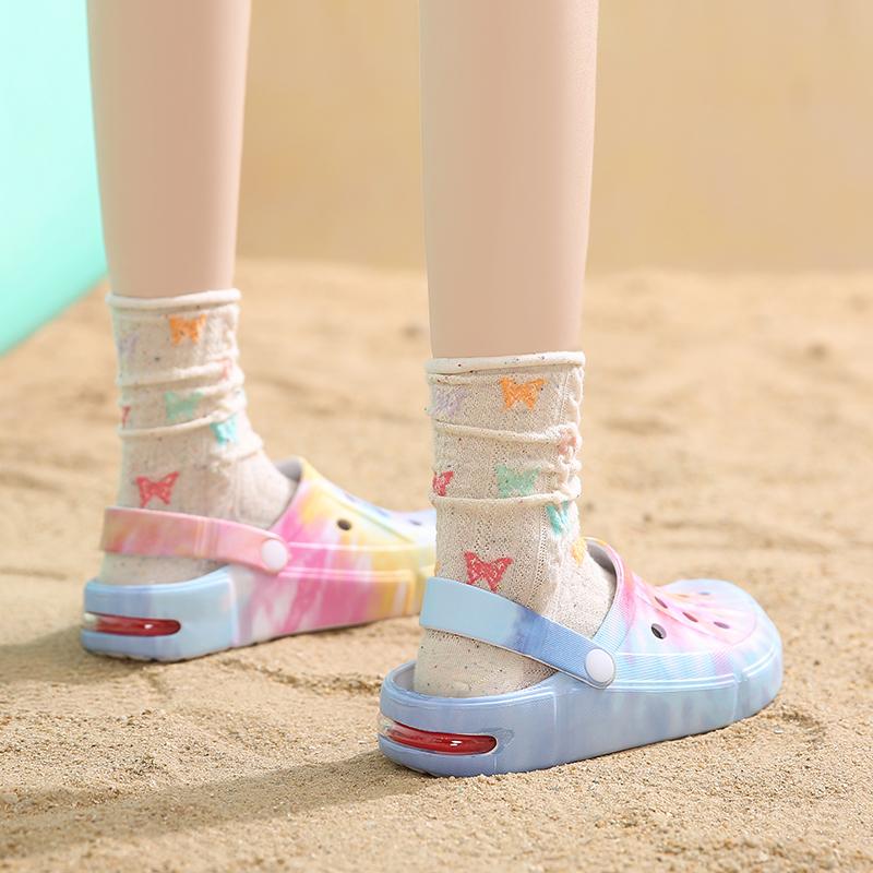 Summer Men's & Women's Sandals Tie-Dye Pattern Clogs Slip On Lightweight Two-Way Wear Garden Clogs Non-Slip Beach Slides