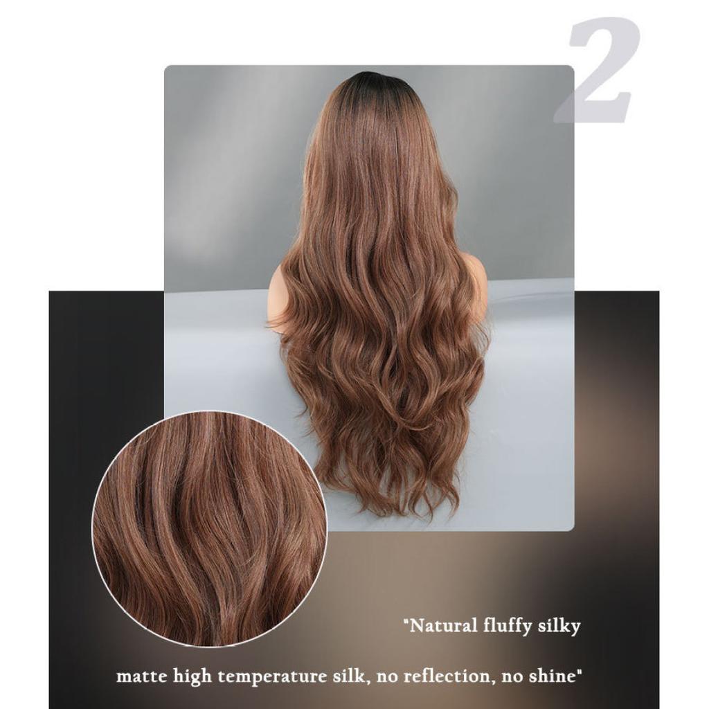 T-Part Lace Wigs Mocha Brown Highlighting Waves Side Points Lace Wigs Full Headgear