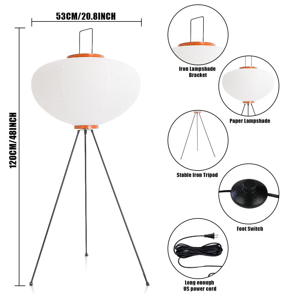 YLTLINK Isamu Noguchi Lighting, Japanese-style Paper Lantern Lighting for Bedroom, Senshi Stud Light for Bedroom, Stylish Lighting with Foot Switch,