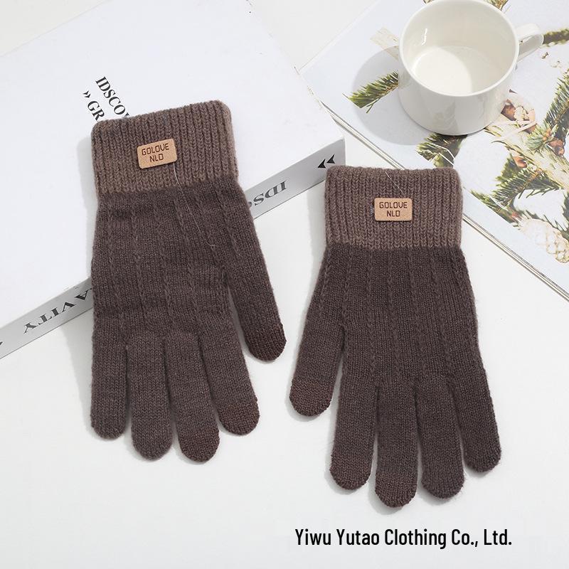 

Женские перчатки из альпаки с флисовой подкладкой и сенсорным экраном - Полнопалые, Толстые, Теплые, в корейском стиле, Зимние велосипедные и для пар. кофейный