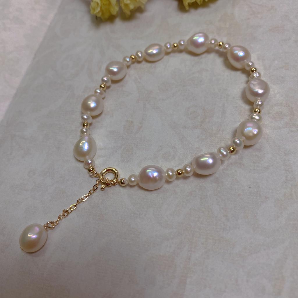 Baroque Special-shaped Pearl 14K Gold Bracelet Niche Ins Sense Retro French Cold Wind Bracelet Gift