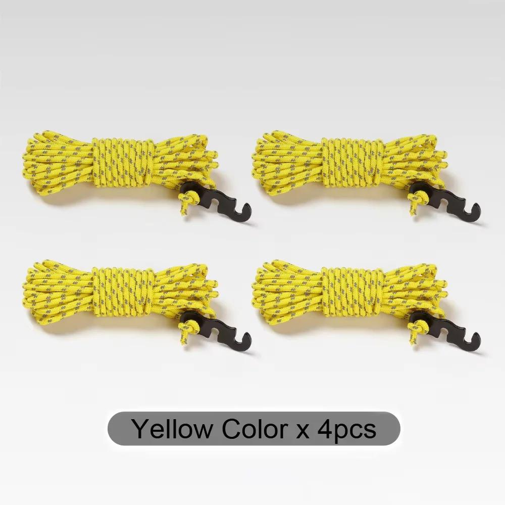 4pcs Durable Camping Tent Ropes Reflective Windproof Reinforced Canopy Accessories with Safety Buckles for Outdoor