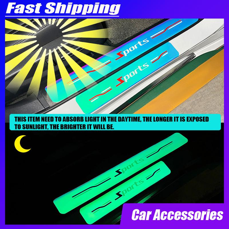 4pcs Car Door Edge Protection Stickers Car Door Sill Reflective Decorative Strips Car Door Sill Anti Kick Strip Auto Accessories