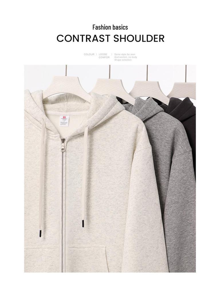 Unisex American Retro Oversize Heavyweight Zip-Up Hoodie with Plus Velvet, Loose Fit, Autumn/Winter Sportswear Cardigan.