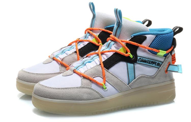 Li Ning CF Hunter Slip Resistant Abrasion Resistant High Top Skateboard Shoes Women's White Orange AGCQ158-4