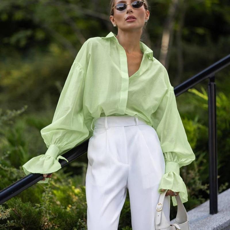 Fashion Loose Solid Color Women's Blouse 2026 Elegant Lapel Long Sleeve Office Lady Shirts Casual Classic Top Spring Female Clothing