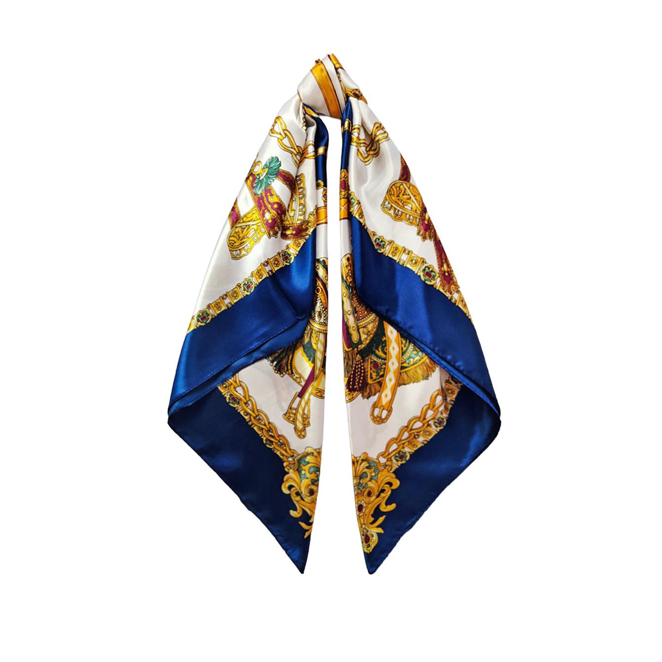 90cm Women s Retro Saddle-Print Silk Head Scarf - Versatile European & American Style 90x90cm