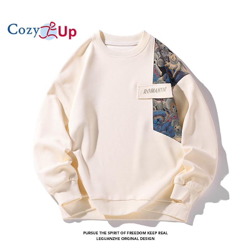 Herr Patchwork Crewneck sweatshirt Långärmad lättvikts frotté sweatshirt Casual Workout Pullover Shirt Toppar