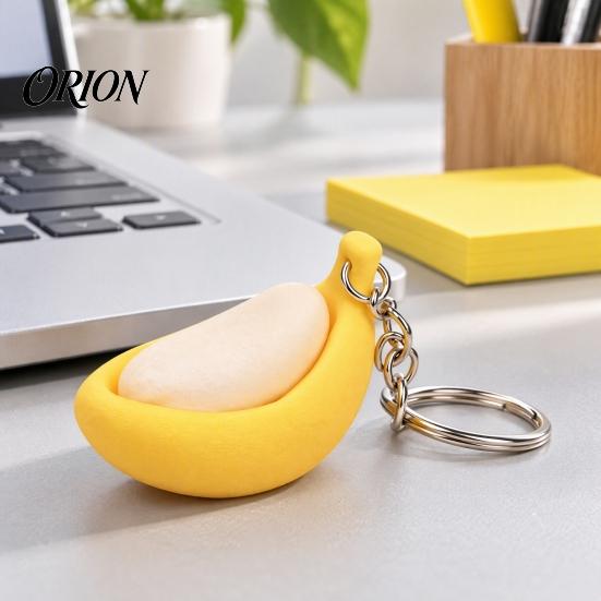 Cute Backpack Accessory Banana Fidget Clicker Keychain, 3D Printed Stress Relief Toy with Desktop for Focus Mechanical Switch, Sensory Teens