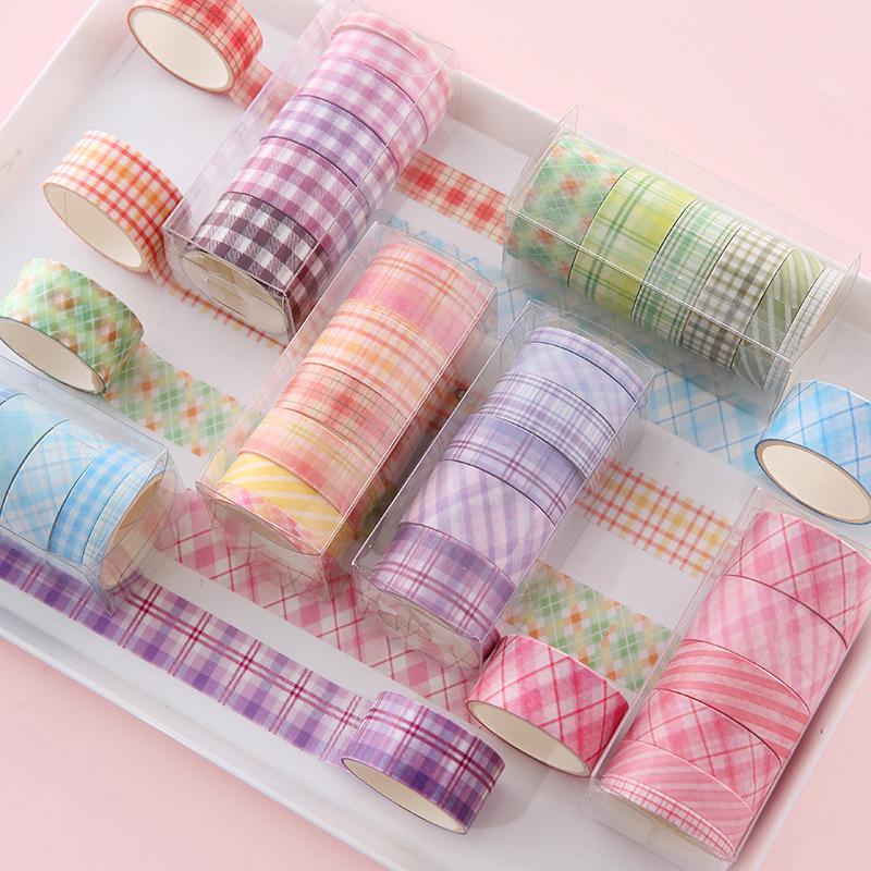 Koreanisches Karomuster Washi Tape Set: Kreative DIY Grid Journaling Sticker