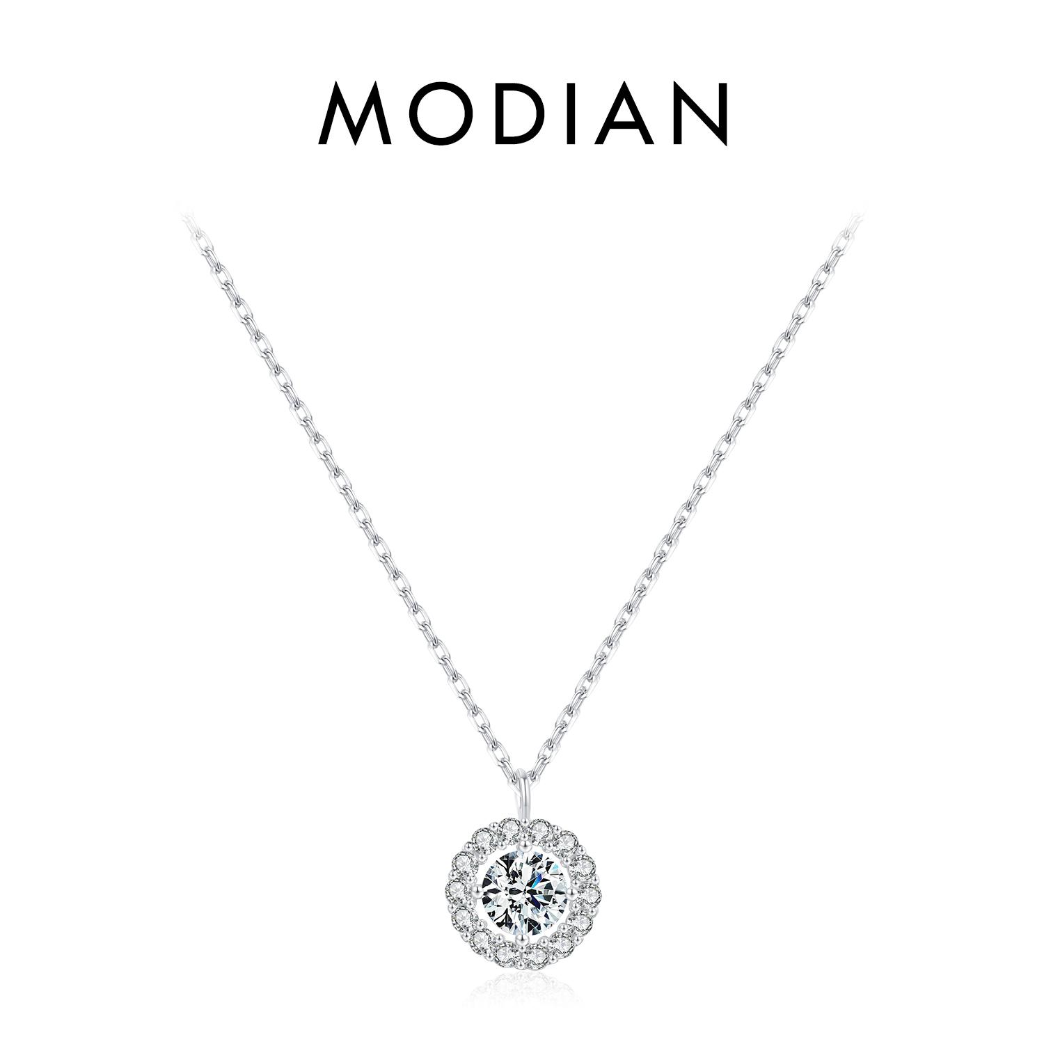 

Модиан стерлингового серебра 925 пробы классический сверкающий круглый высокое качество цирконий свадебный кулон ожерелье для женщин юбилейные украшения серебряный